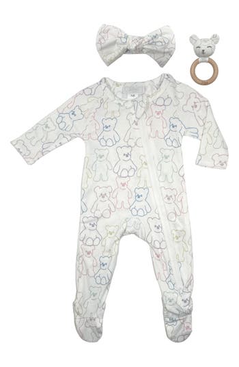 TOBY TOBY BEAR FRIENDS ZIP FOOTIE, HEADBAND & RATTLE SET