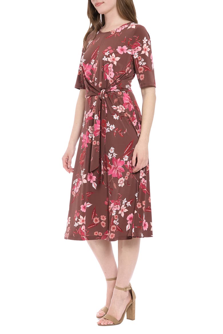 Midi Fit & Flare Dress, Alternate, color, CHOCO/ CORAL