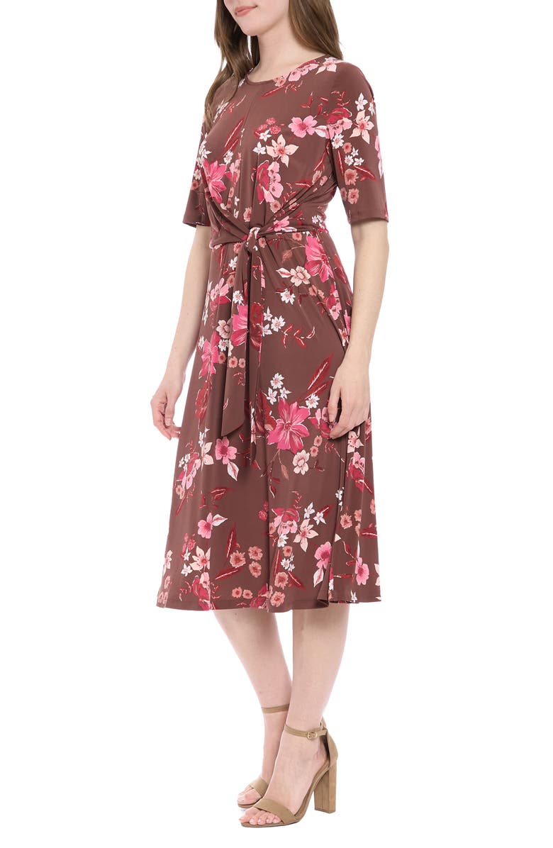 London Times Midi Fit & Flare Dress, Alternate, color, Choco/ Coral