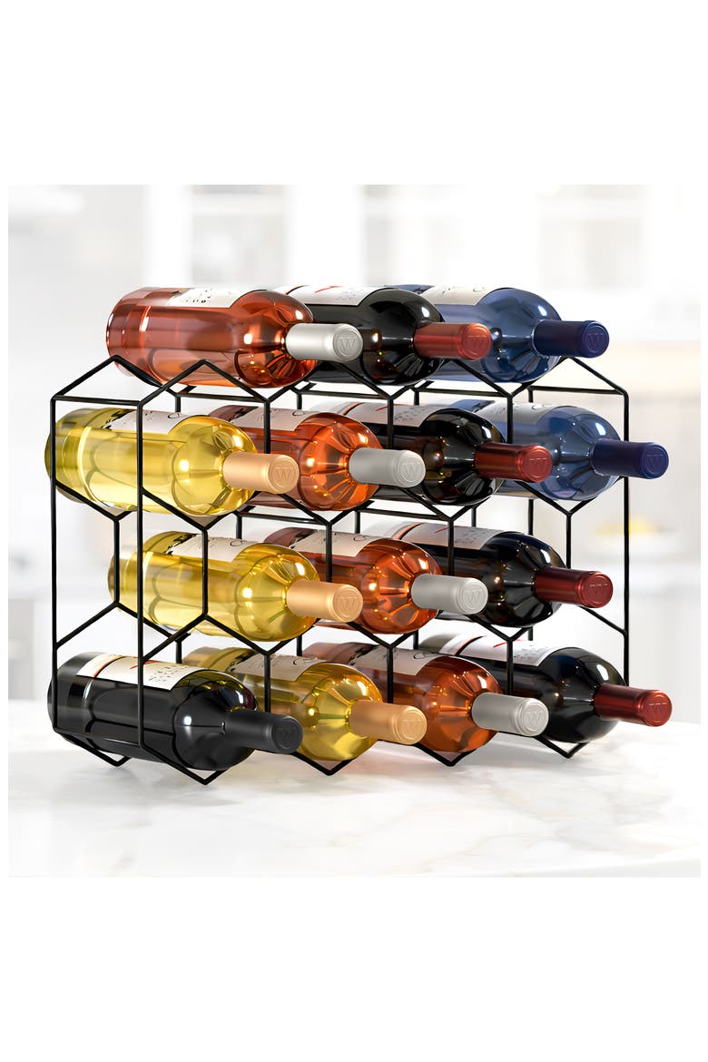 Honeycomb 14-Bottle Stackable Wine Rack, Alternate, color, BLACK