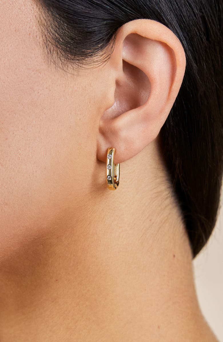 Sterling Forever Casey Cubic Zirconia Rectangular Hoop Earrings, Alternate, color, Gold