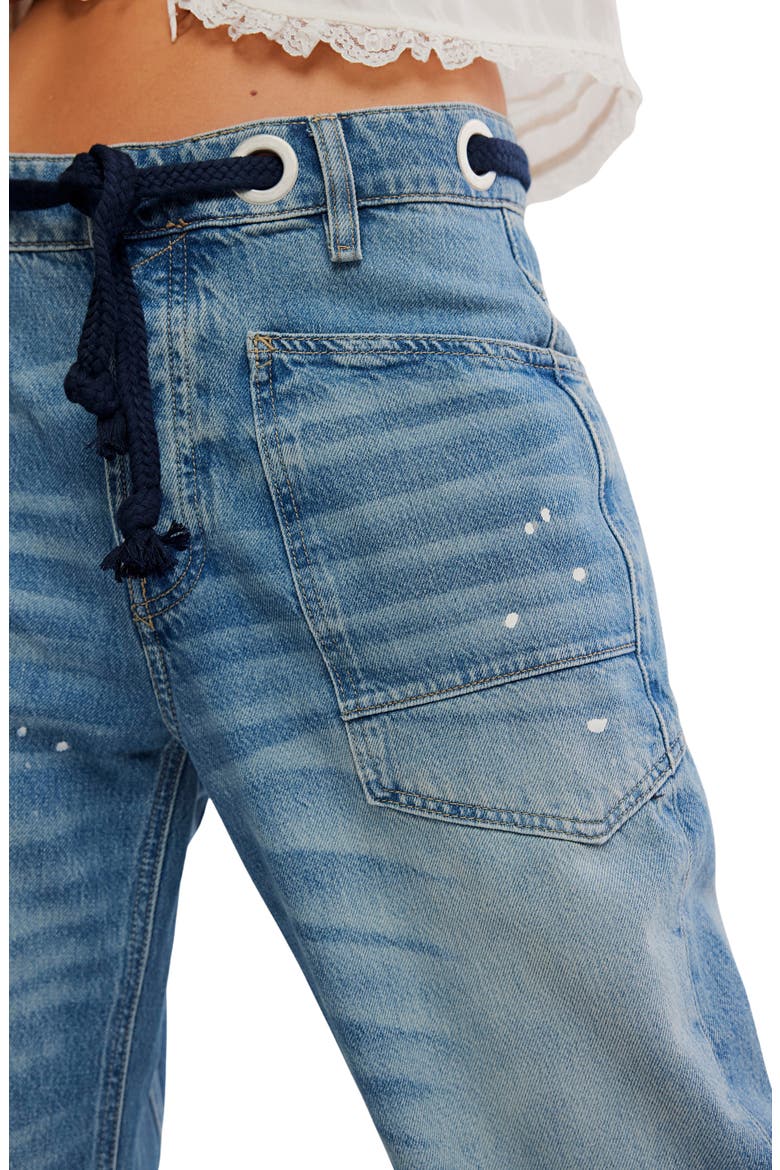 Moxie Mid Rise Low Slung Tie Waist Nonstretch Jeans, Alternate, color, TIMELESS BLUE