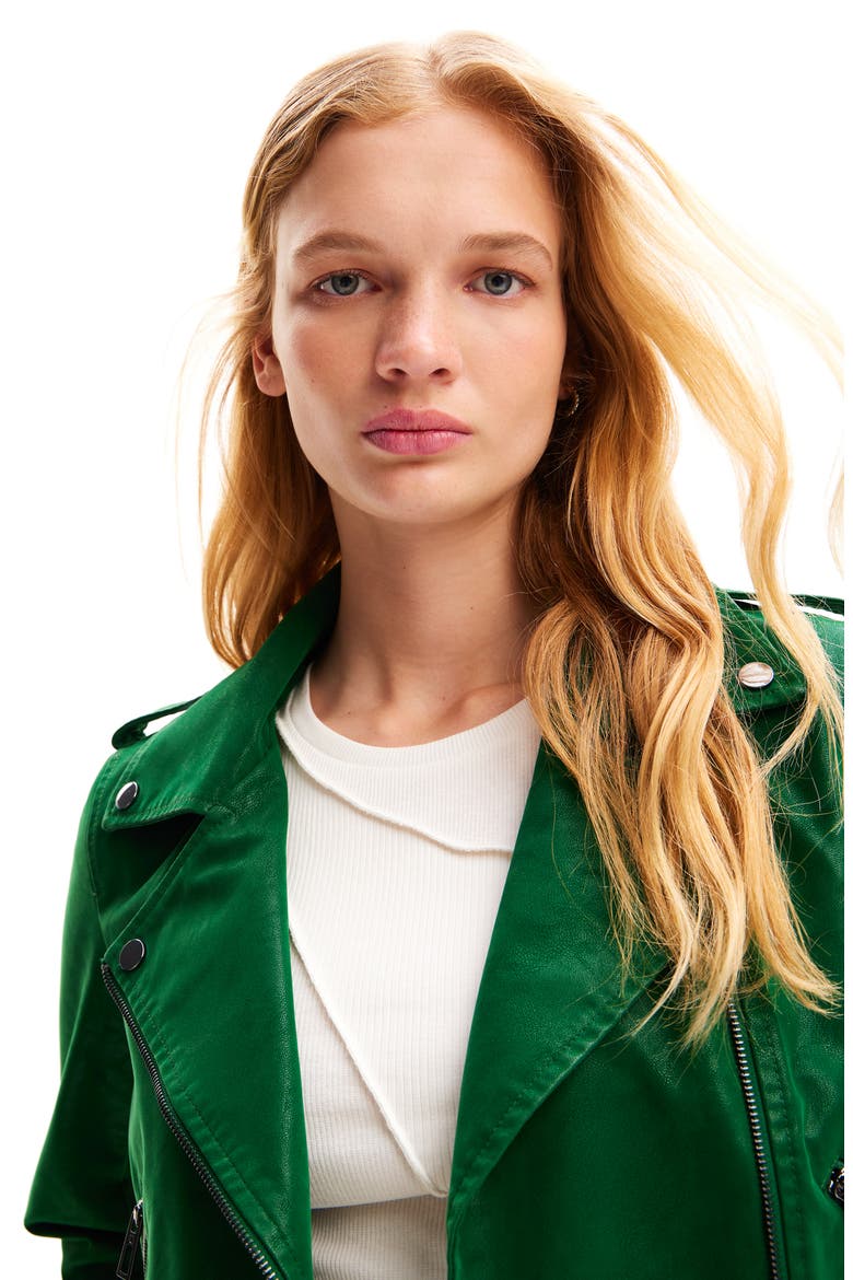 Textured Biker Jacket, Alternate, color, GREEN