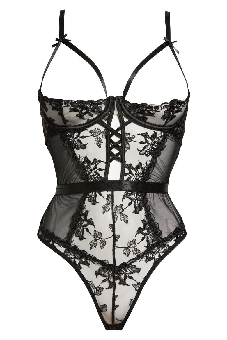 Embroidered Open Cup Teddy, Main, color, BLACK