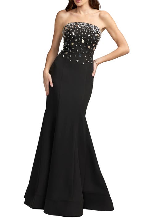 Strapless Embellished Crepe Mermaid Gown