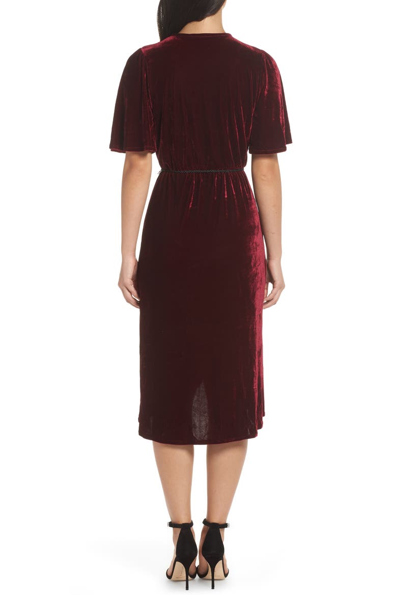 Velvet Faux Wrap Dress, Alternate, color, WINE