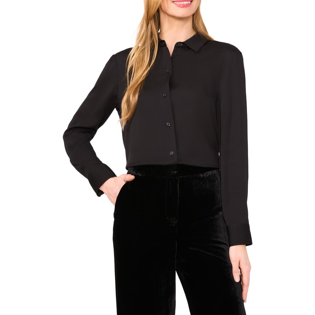 Ted Baker Long Sleeve Georgette Button-up Shirt In Black
