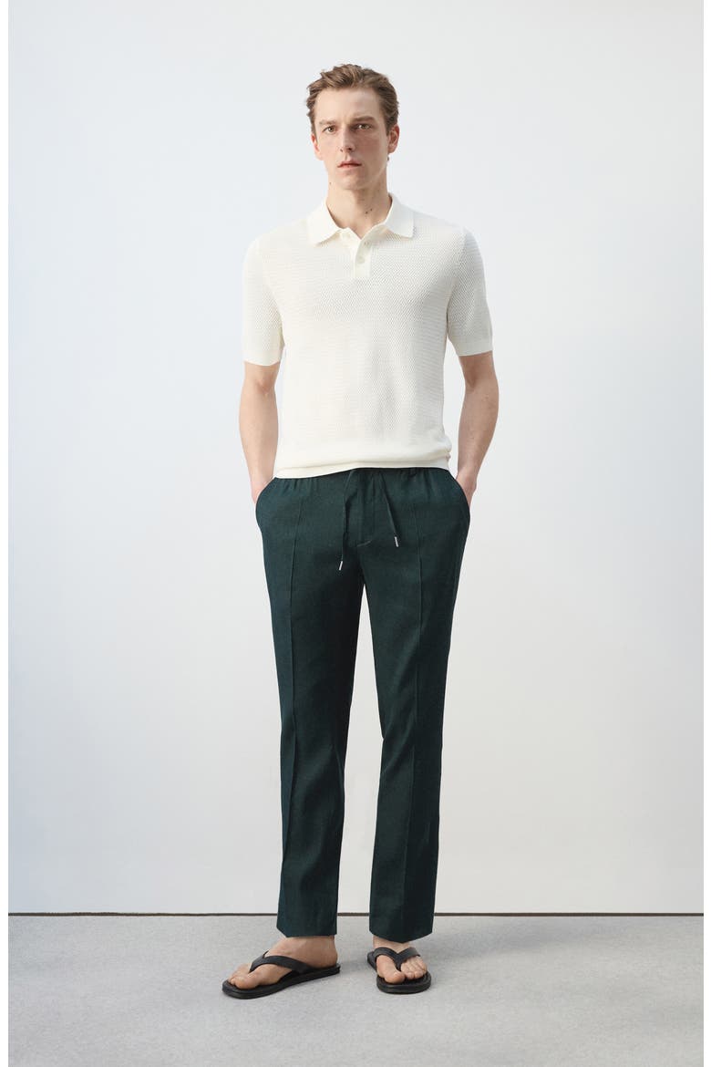 Slim Fit Drawstring Linen Blend Pants, Alternate, color, DARK GREEN