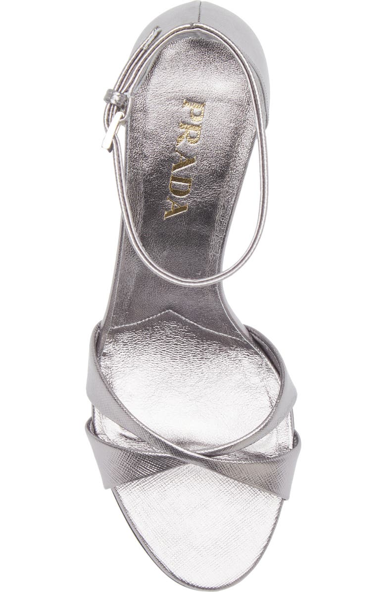 Prada Saffiano Metallic Leather Ankle Strap Sandal, Alternate, color, Cromo