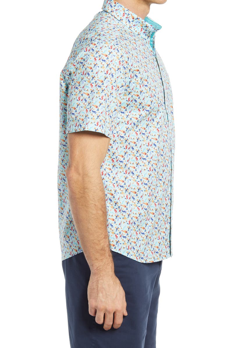 Johnston & Murphy Toucan Print Short Sleeve Button-Down Shirt, Alternate, color, 