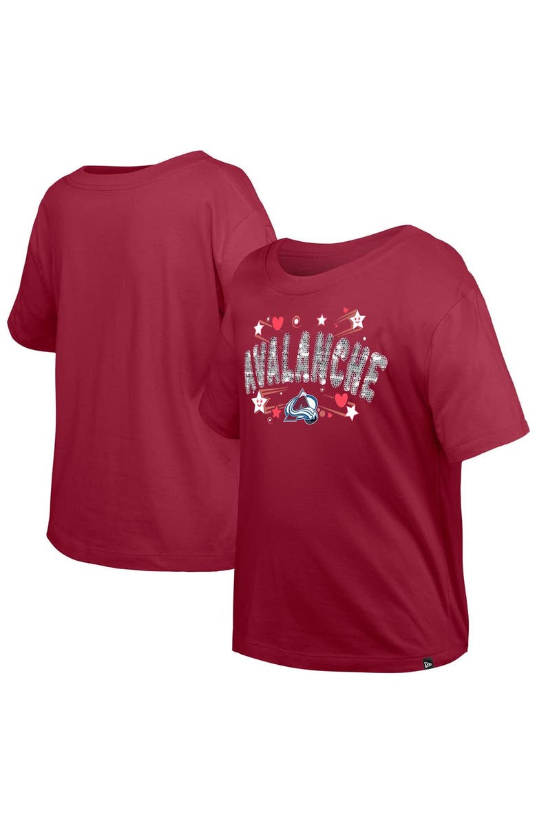 New Era Girl's Youth New Era  Dark Red Colorado Avalanche Flip Sequin T-Shirt, Alternate, color, Dark Red