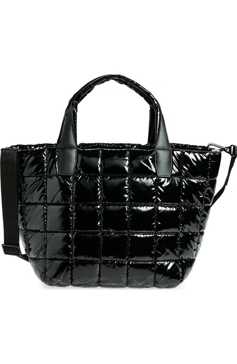 VeeCollective Medium Porter Water Repellent Quilted Recycled Nylon Tote, Main, color, Black Vinyl