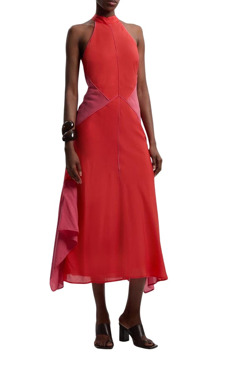 Colour Block Halter Midi Dress, Alternate, color, Pink