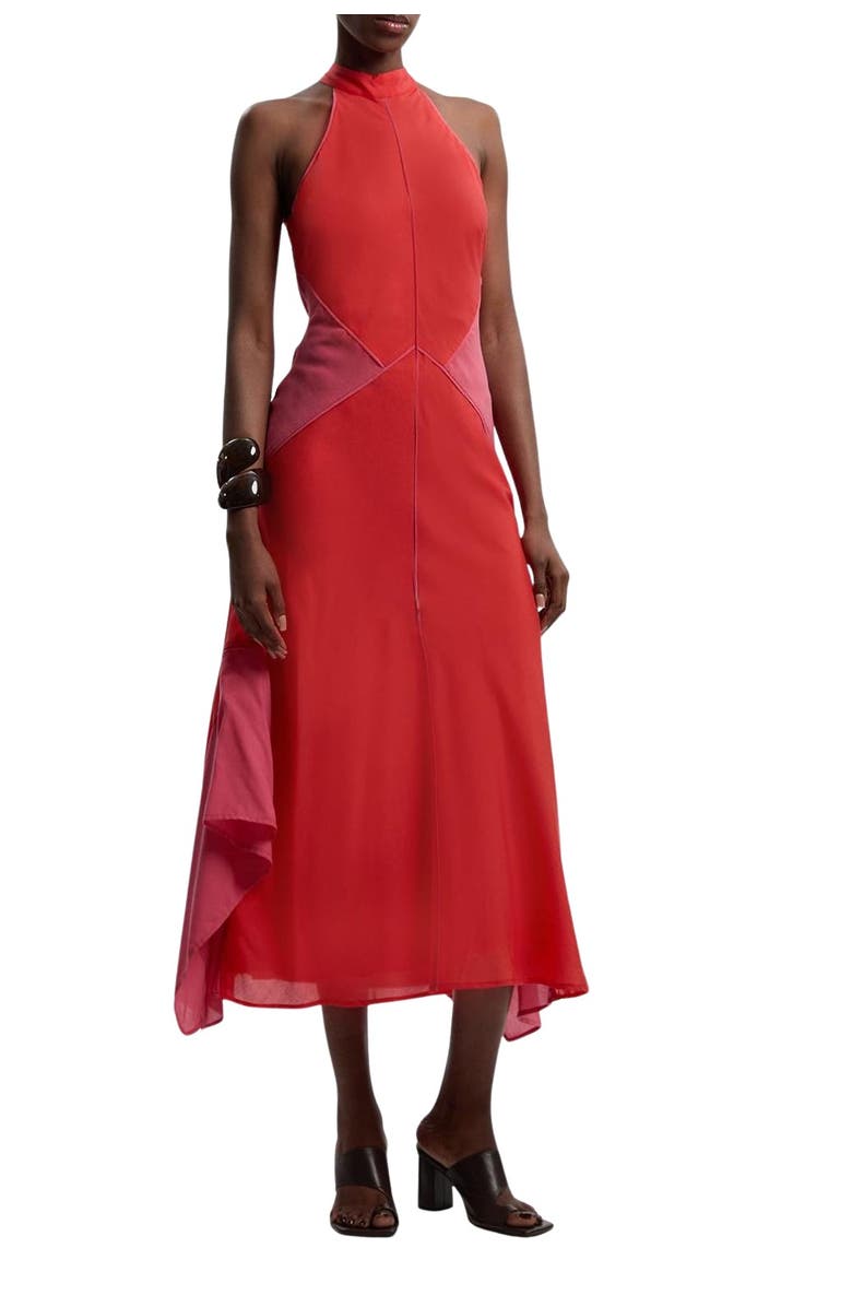 Karen Millen Colour Block Halter Midi Dress, Alternate, color, Pink