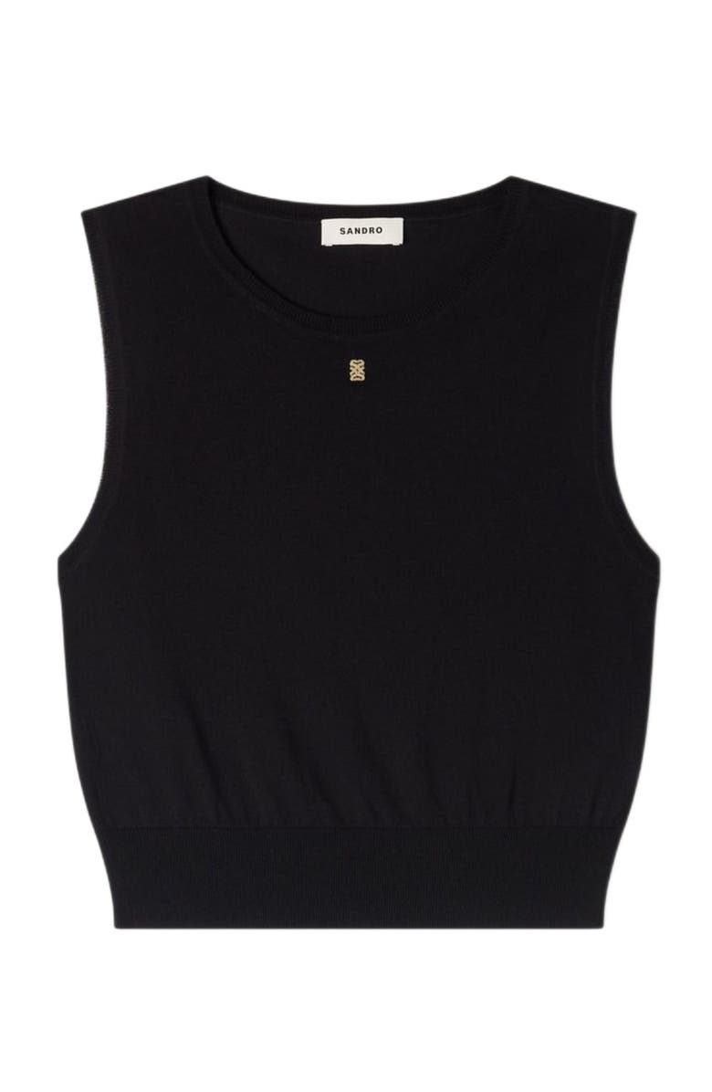 SANDRO Sleeveless short knit sweater, Alternate, color, Black
