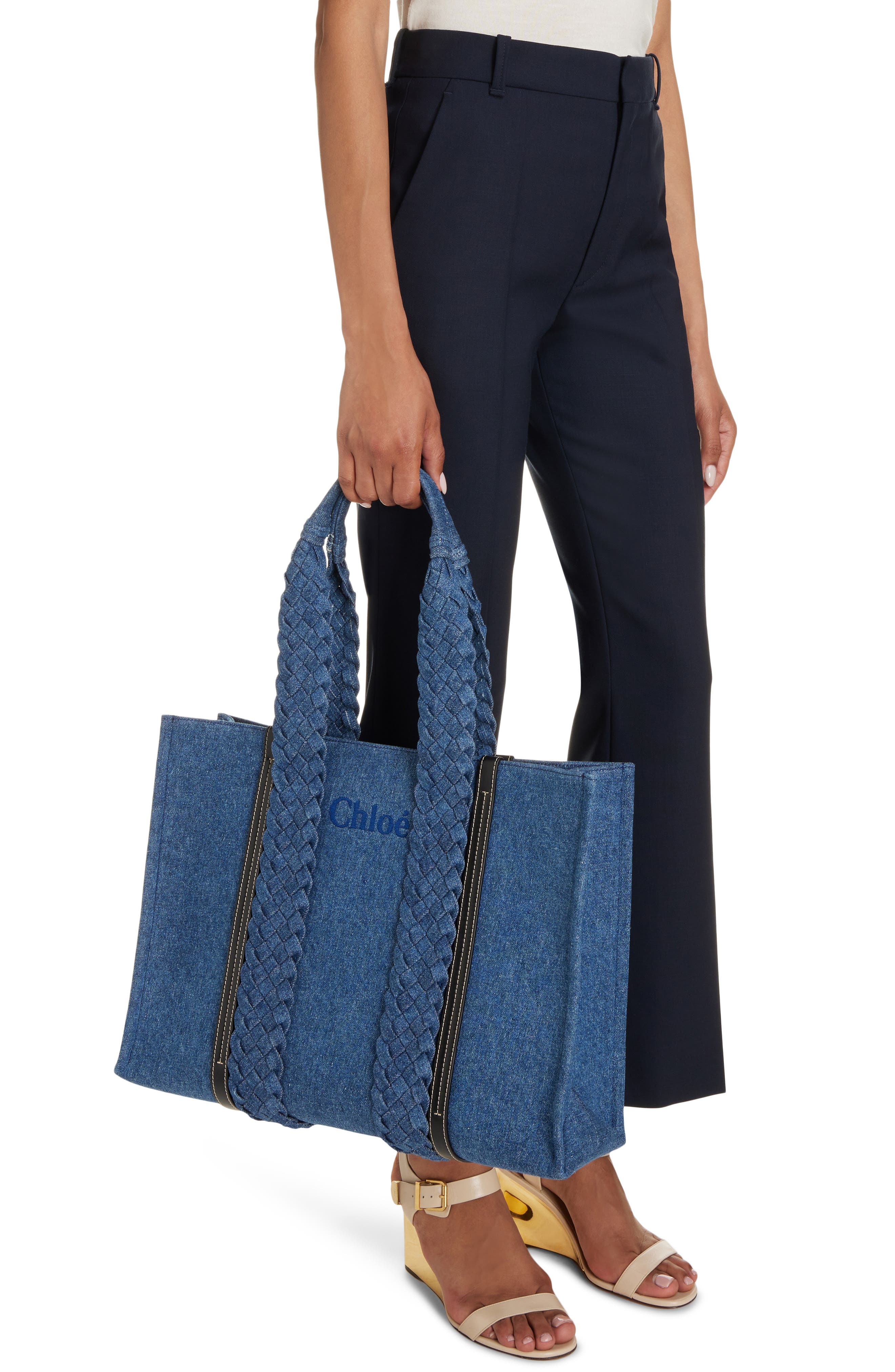 Chloé Large Woody Denim Tote, Alternate, color, 