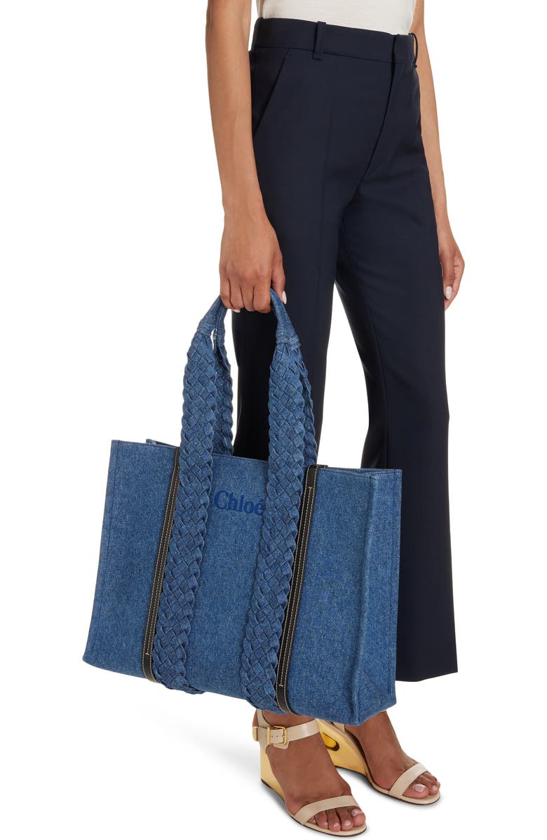 Chloé Large Woody Denim Tote, Alternate, color,