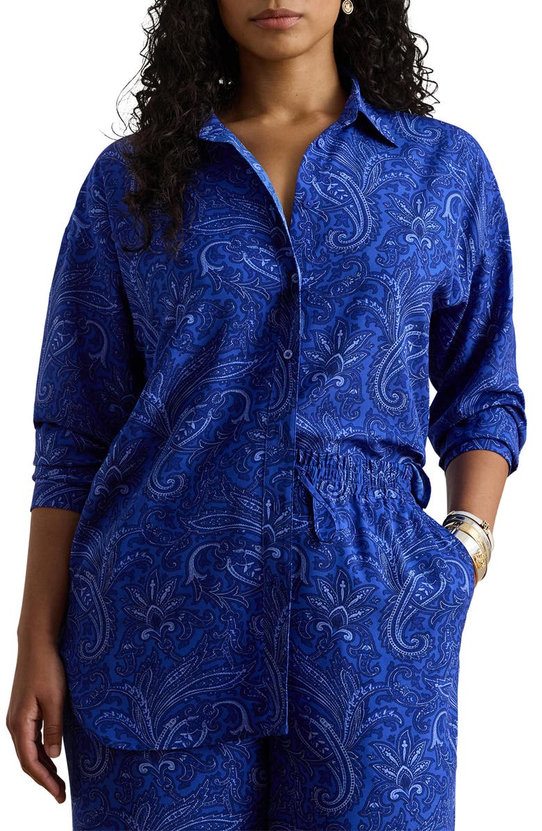 Lauren Ralph Lauren Kotta Paisley Print Button-Up Shirt, Main, color, Blue/ Multi