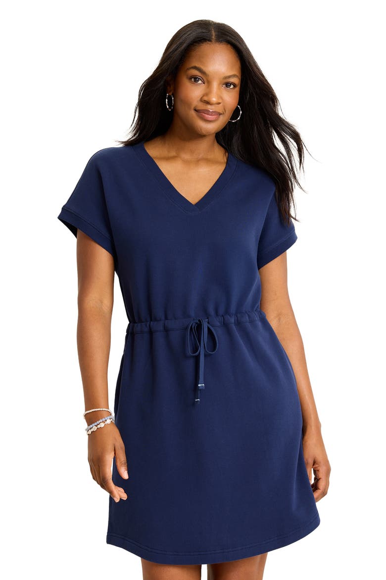 Marina del Mar Cotton Fleece V-Neck Dress, Alternate, color, COASTLINE