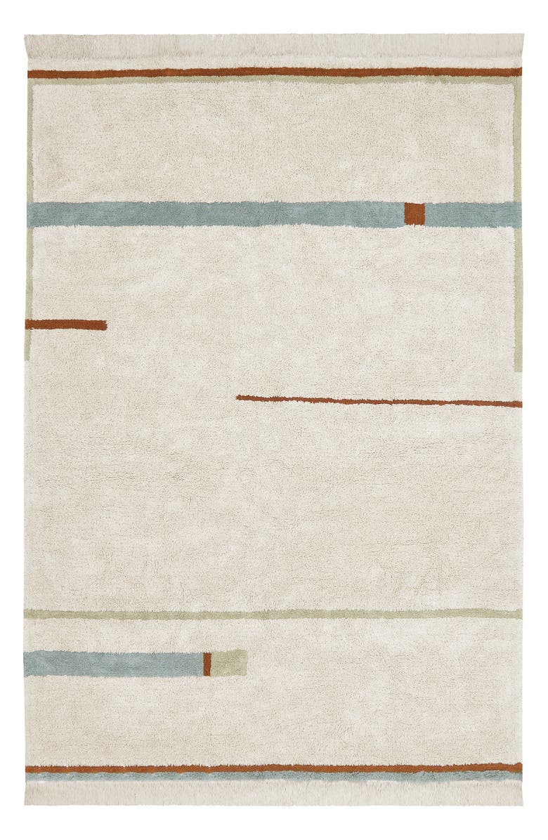 Lorena Canals Lane Fringe Trim Washable Cotton Blend Rug, Main, color, Vintage Blue