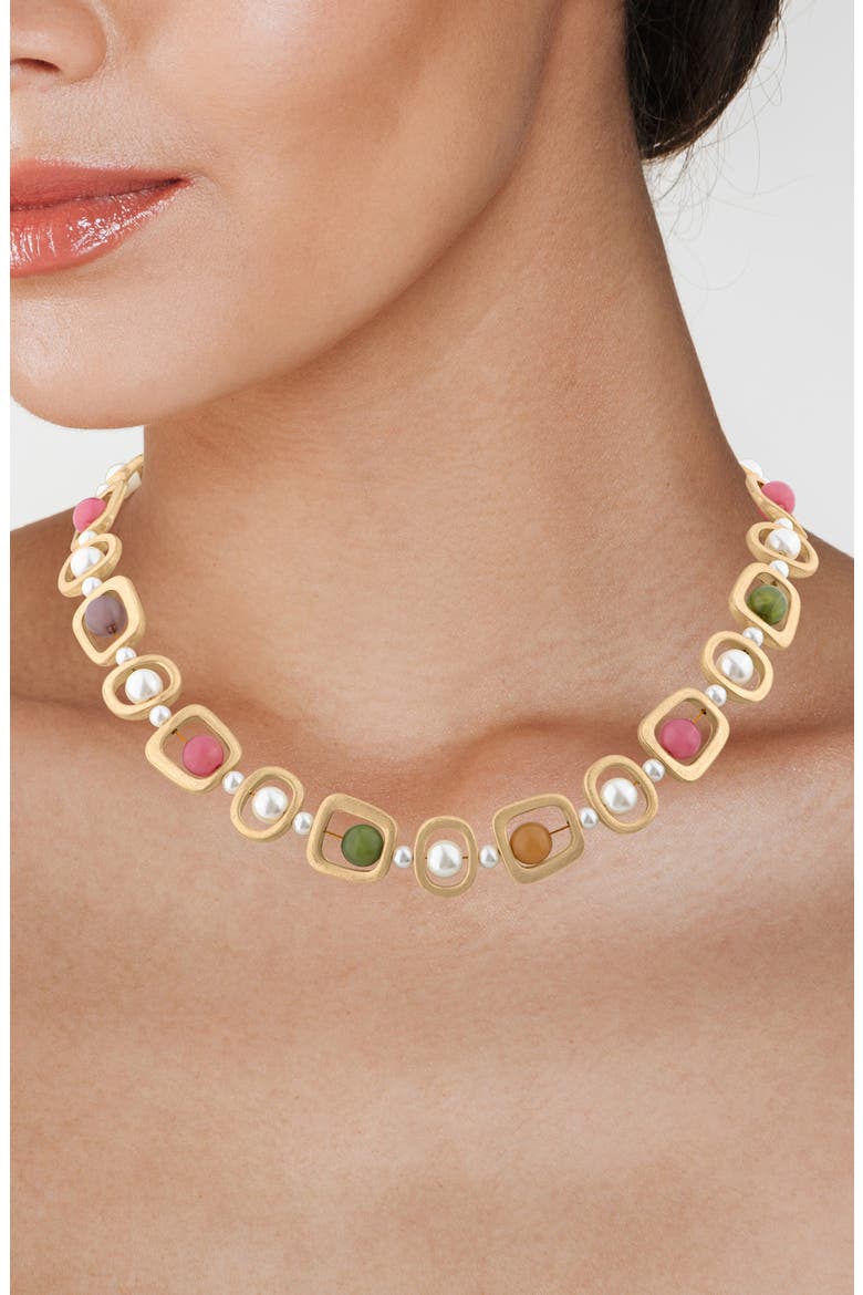Imitation Pearl & Gemstone Statement Necklace, Alternate, color, MULTI/ GOLD