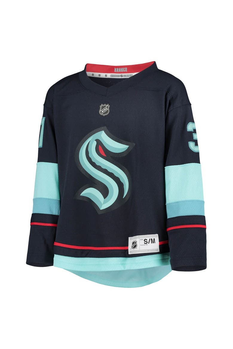 Youth Philipp Grubauer Deep Sea Blue Seattle Kraken Home Replica Player Jersey, Alternate, color, Navy