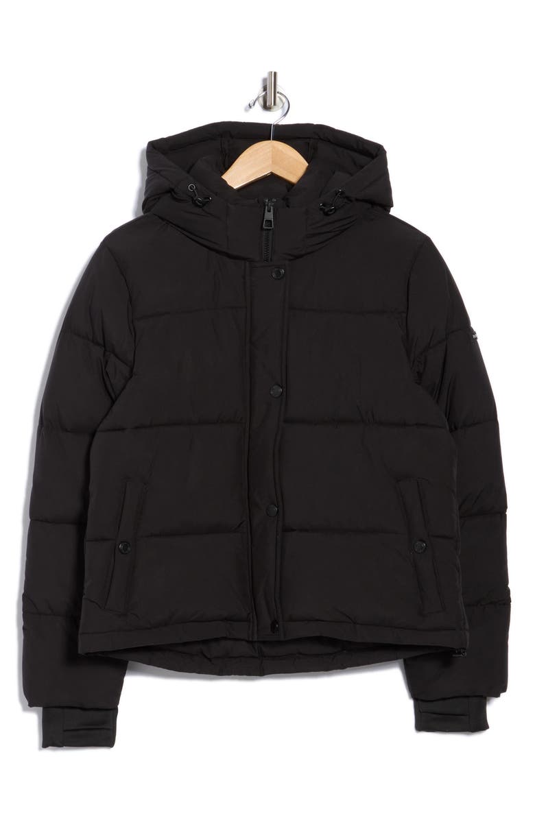 BCBGeneration Missy Hooded Water Resistant Crop Puffer Jacket, Alternate, color, Black