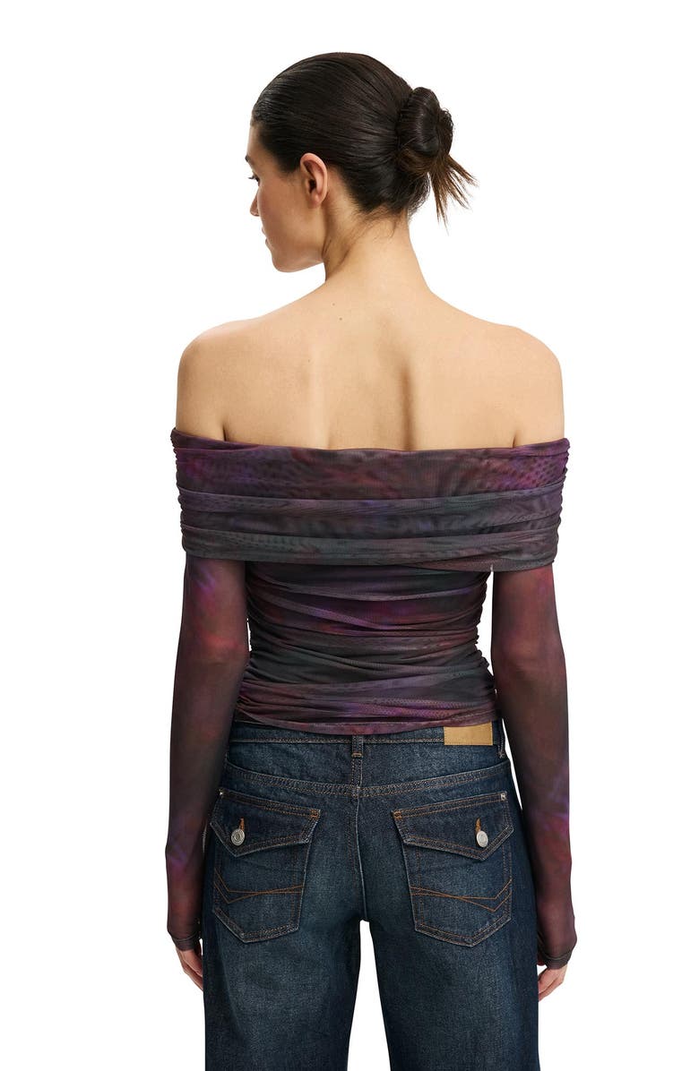 Cotton On Women's Ashley Off Shoulder Mesh Long Sleeve Top, Alternate, color, Mira Berry Blurred