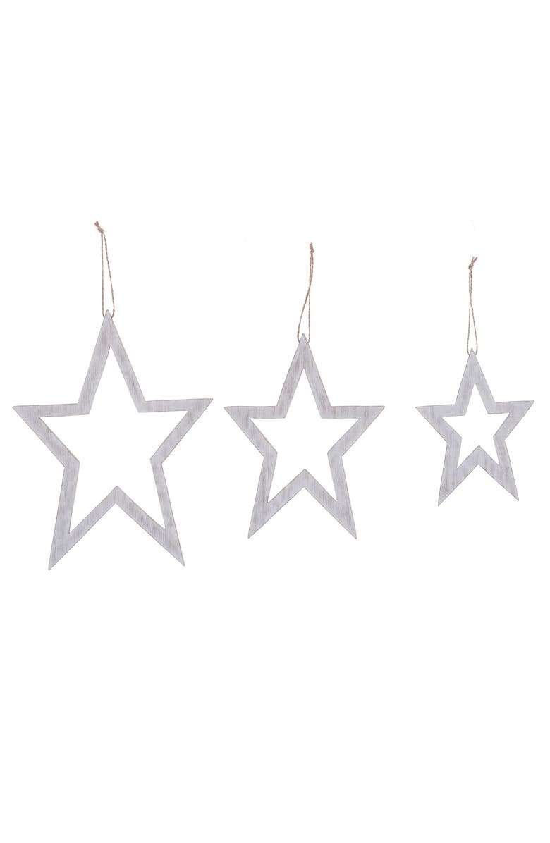 Transpac Set of 3 Distressed White MDF Hanging Star Decor Christmas, Main, color, White