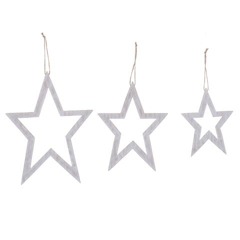 Set of 3 Distressed White MDF Hanging Star Decor Christmas