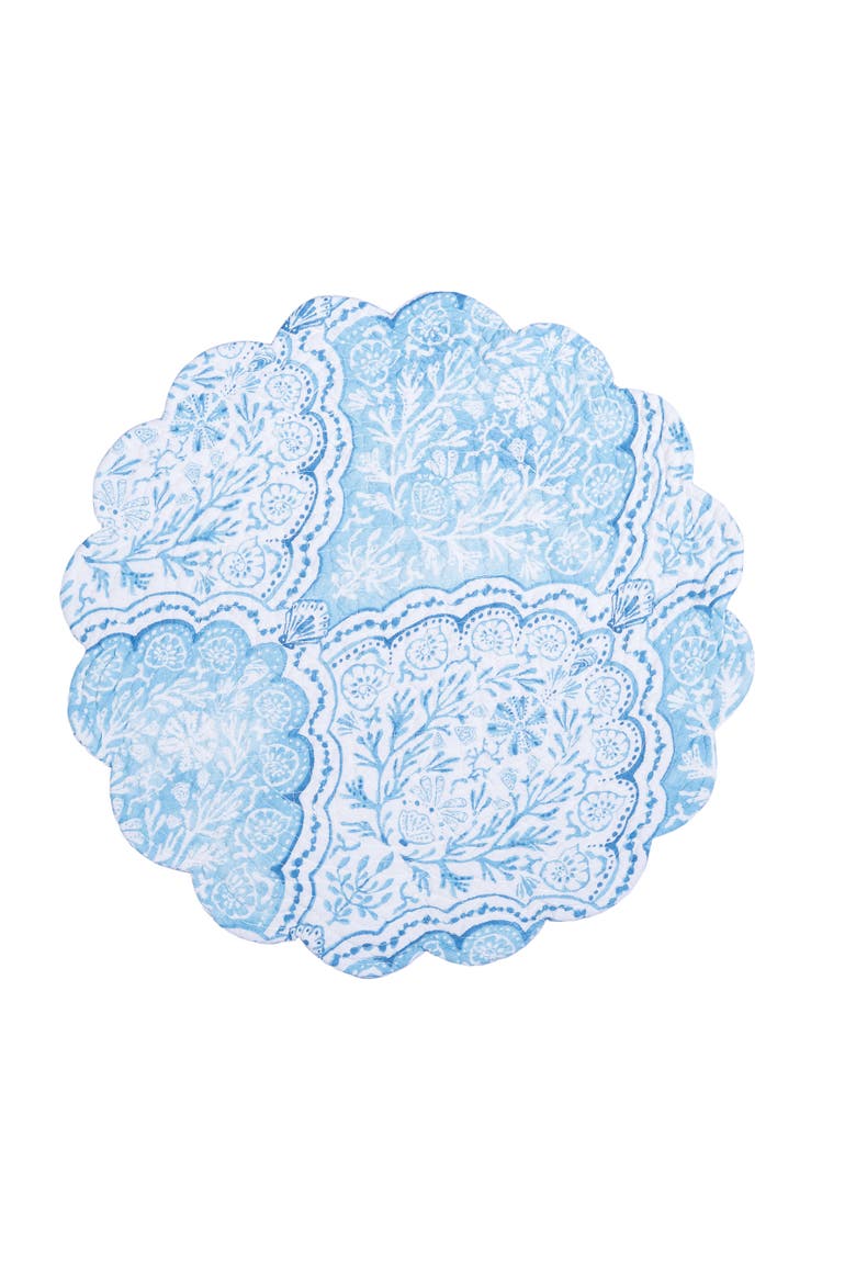 Chinoiserie Coast Reversible Machine Washable Round Quilt Placemats Set of 6, Alternate, color, Blue