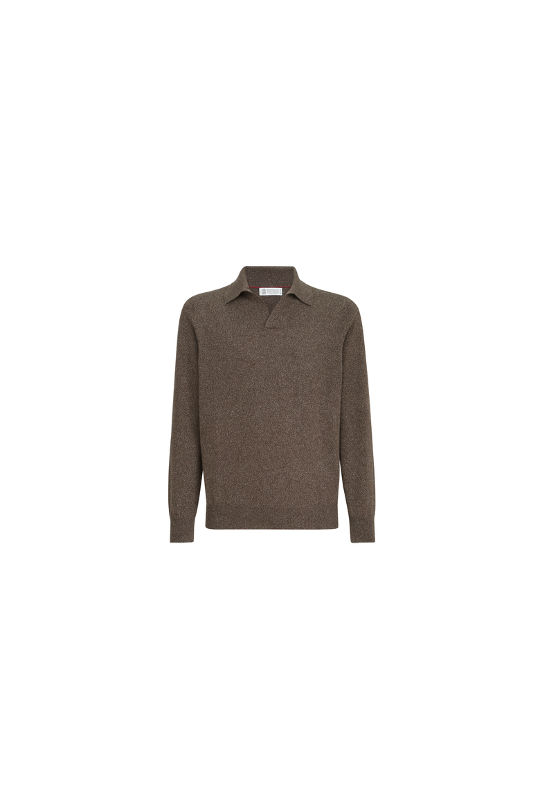 Mouliné cashmere knit polo, Alternate, color, Grey