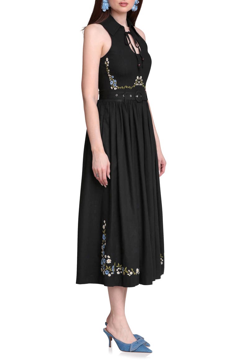 Placed Floral Embroidery DRess, Alternate, color, BLACK
