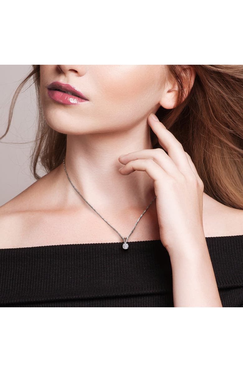 Created Forever 14K White Gold Round Lab Grown Diamond Solitaire Pendant Necklace, Alternate, color, Silver