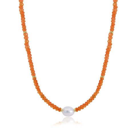 Carnelian Bead Pearl Necklace
