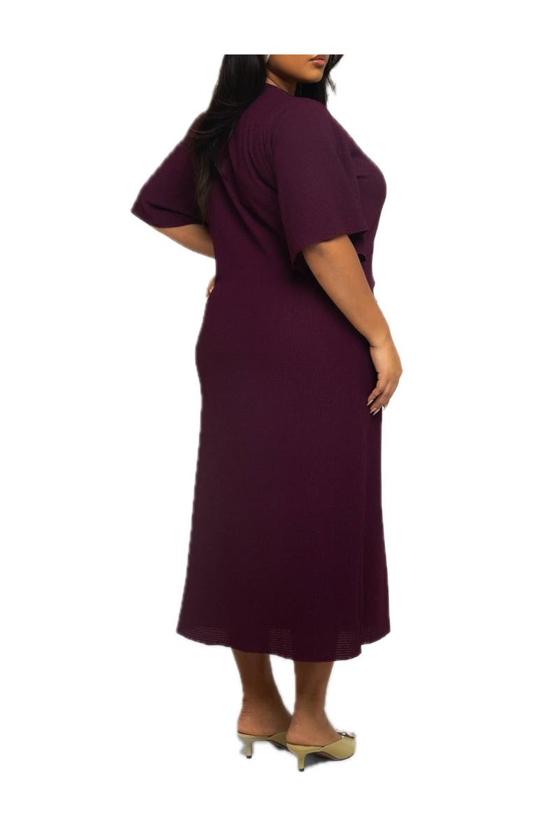 FASHION-SZN CURVE Ruched Flutter Sleeve Midi Dress, Alternate, color, Plum