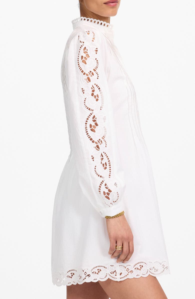 Madewell Pintuck Eyelet Long Sleeve Minidress, Alternate, color, White