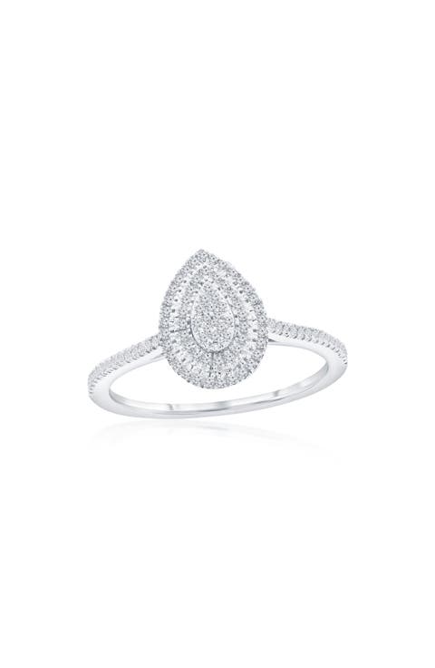 Sterling Silver Diamond Pear Ring - 0.28 ctw