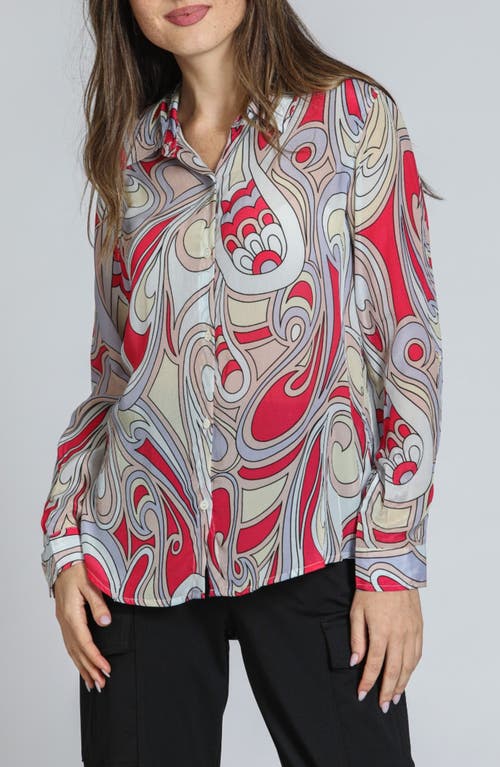 Apny Print Button-up Shirt In Purple Multi
