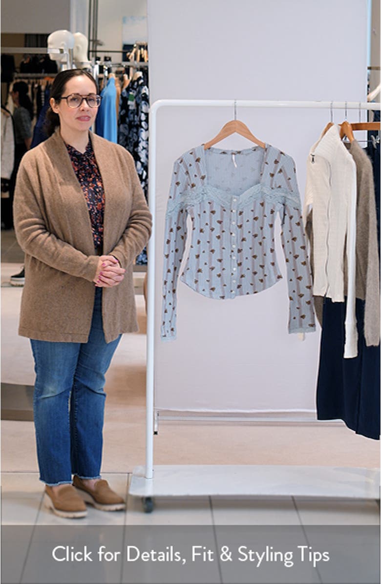 Let's Party Floral Lace Trim Cotton Waffle Knit Button-Up Top, sales video thumbnail