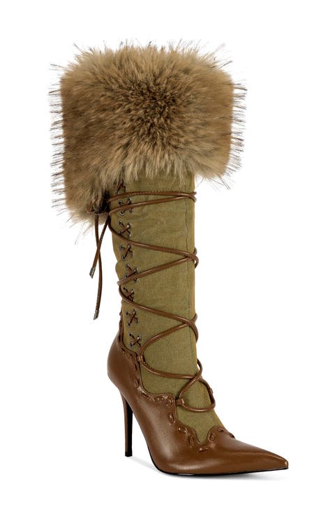 Ohara Knee High Boot with Faux Fur Trim