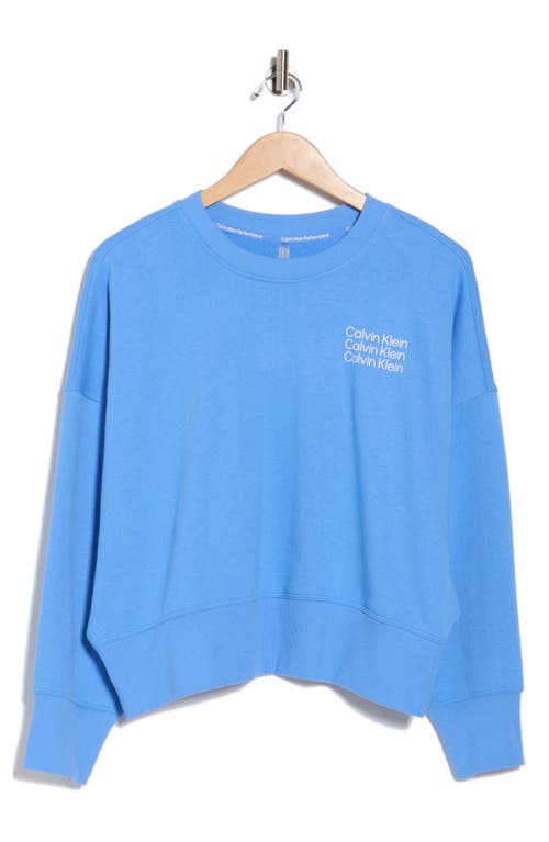 Calvin Klein Performance Triple Logo Cotton Blend Sweatshirt In Blue