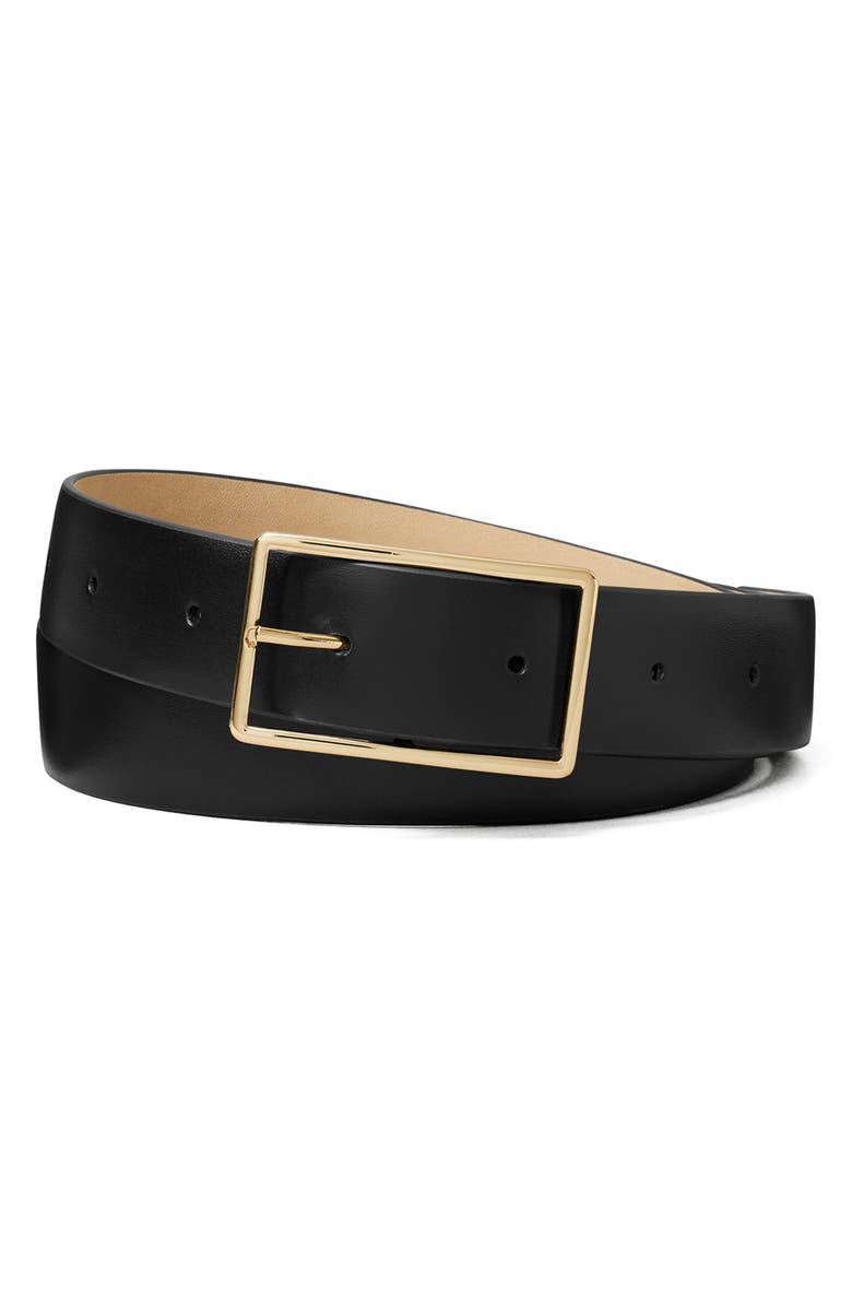 Tory Burch Gigi Leather Belt, Main, color, Black / Gold