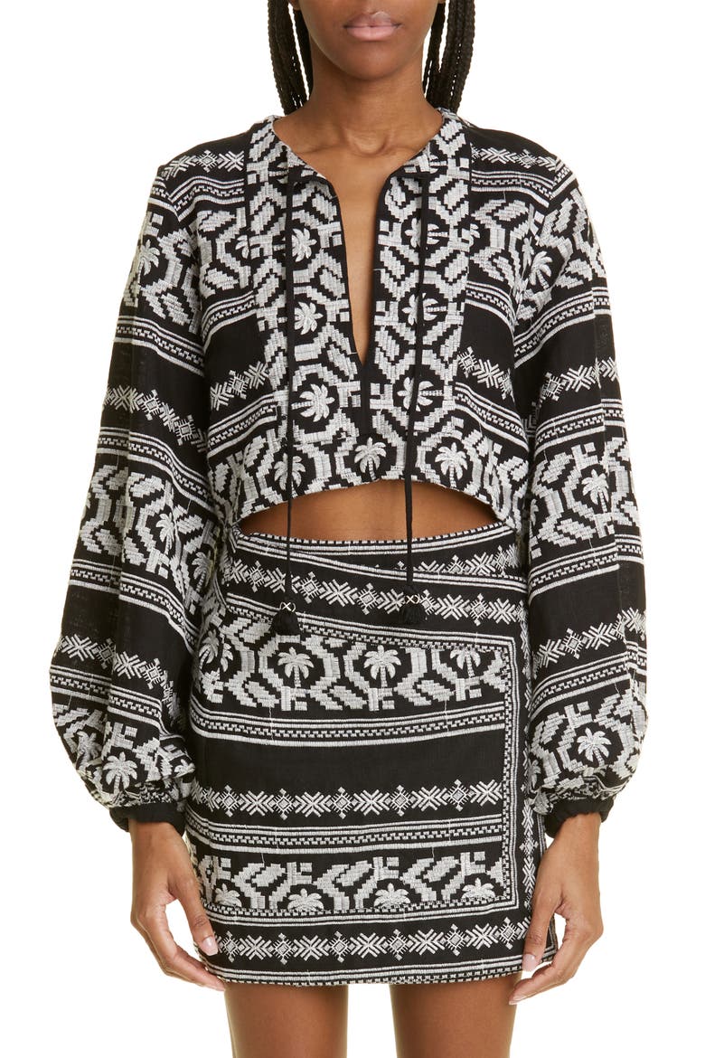Black Sand Embroidered Cotton Blend Top, Main, color, TROPIC BLACK/ ECRU