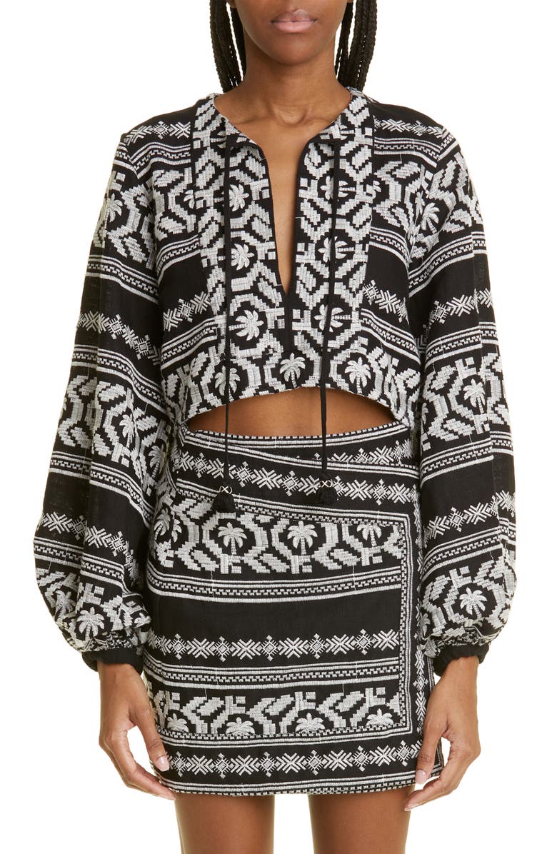 Johanna Ortiz Black Sand Embroidered Cotton Blend Top, Main, color, 