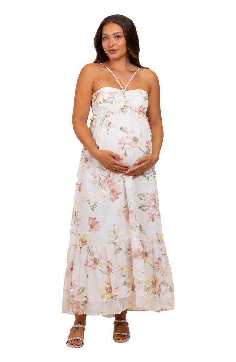 PinkBlush Floral Chiffon Halter Maxi Dress, Main, color, Cream