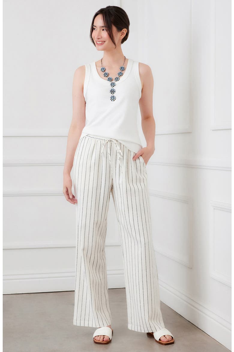 Stripe Linen Blend Wide Leg Drawstring Pants, Alternate, color, CREAM