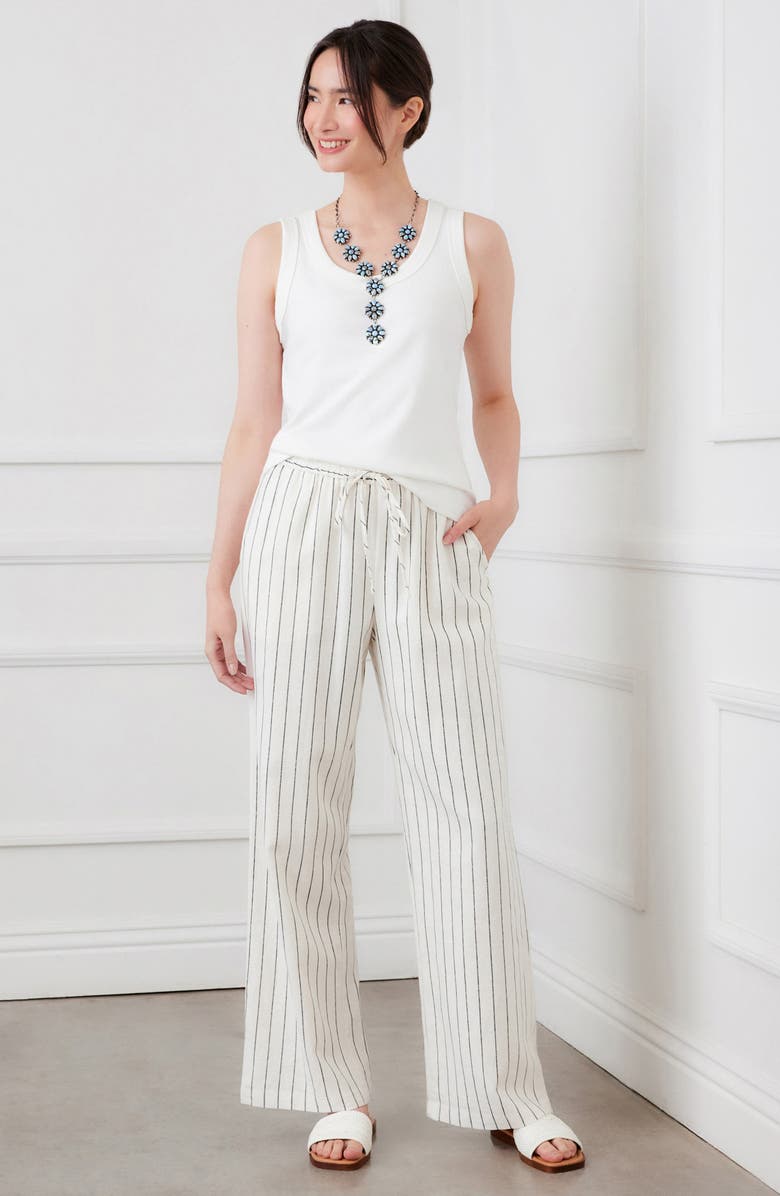 Karen Kane Stripe Linen Blend Wide Leg Drawstring Pants, Alternate, color, Cream