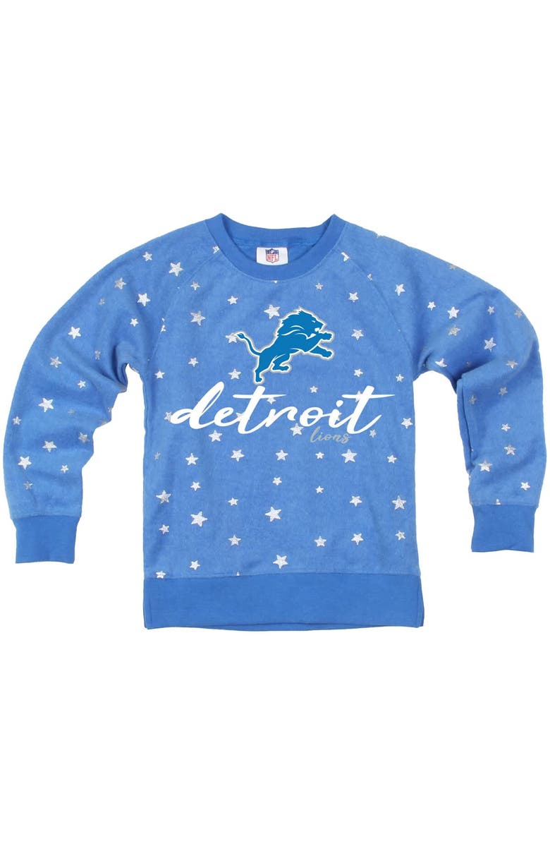 Wes & Willy Girls Youth Wes & Willy Blue Detroit Lions Shimmer Star Reverse Fleece Pullover Sweatshirt, Alternate, color,
