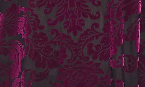 Karen Kane Floral Velvet Burnout Shirttail Top In Burgundy